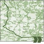 Landkarte mit der Fahrtroute von Dresden nach Dommitzsch.