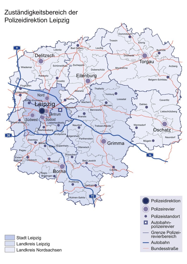 Landkarte von Kreis und Stadt Leipzig