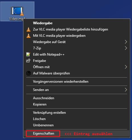 Kontextmenü Eigenschaften