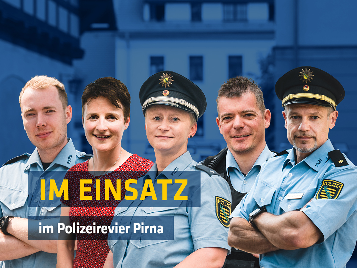 Collage mit fünf Polizeibediensteten des Reviers