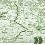 Landkarte mit der Fahrtroute von Chemnitz nach Dommitzsch.