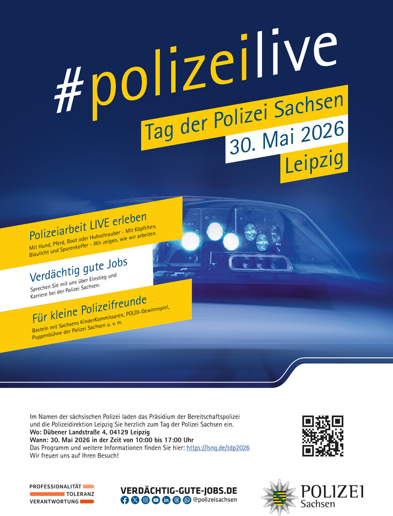 Plakat zum Tag der Polizei Sachsen 2026 in Leipzig