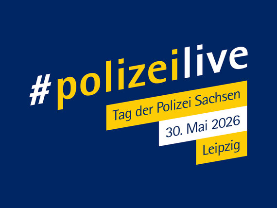Die Grafik zeigt die wichtigsten Infos zum Tag der offenen Tür bei der sächsischen Polizei: #PolizeiLive – Tag der Polizei Sachsen am 30. Mai 2026 in Leipzig.