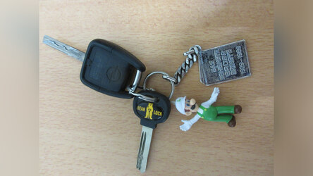 Pkw-Schlüssel eines Opel Vectra mit Luigi-Anhänger